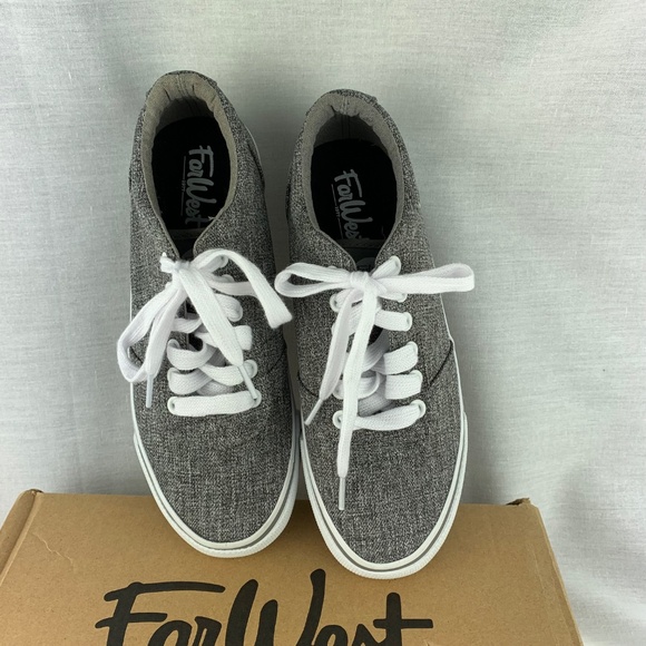 Ladies Far West Grey Canvas Sneakers - Picture 3 of 9